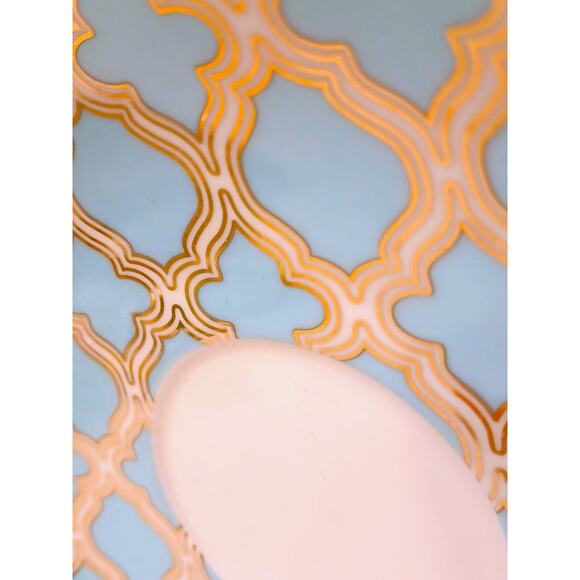 Grace's Teaware Blue Debra Saucer 6" Plate Gold Handpainted Geometric Regency - Picture 3 of 12